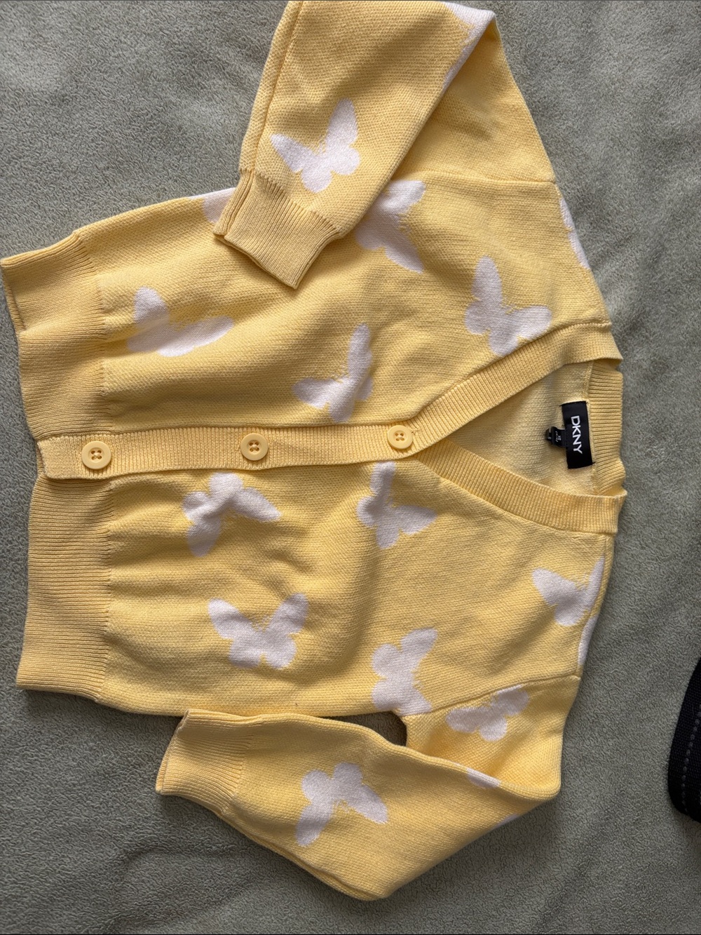 DKNY Yellow Cardigan with White Butterfly Motif